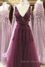 A-line V-neckline Flowers Tulle Evening Dress Prom Dress, Long Wedding Party Dress