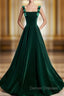 A-Line Velvet Green Long Prom Dress, Green Formal Evening Dress