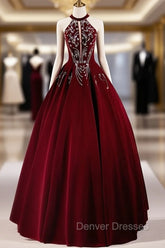 A-Line Velvet Sequin Burgundy Long Prom Dress Long Formal Dress December Wedding Guest Dress