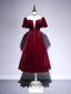A line Velvet Tea Length Prom Dress, Burgundy Velvet Bridesmaid Dress