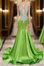 V-Neck Mermaid Brush Train Hollow Sleeveless Beading Evening Dress