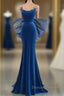 Simple Velvet Blue Mermaid Long Prom Dress, Backless Velvet Blue Evening Dress