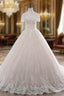 Adorable Vintage Wedding Dress Short Sleeve With Beading Boat Neck Wedding Dress