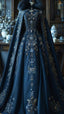 Aesthetic Ball Gown High Neckline Navy Blue Party Dress Long Prom Dress Evening Dress