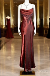 Aesthetic Mermaid Spaghetti Straps Burgundy Prom Dress Ruffle Long Party Dress