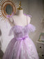 Aline Lace Short Purple Prom Dress, Puffy Purple Homecoming Dress