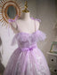 Aline Lace Short Purple Prom Dress, Puffy Purple Homecoming Dress