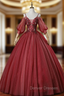 Always Remember Wearing Burgundy Ball Gown Tulle Spagehtti Straps Short Sleeve Quinceanera Dress