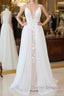 Amazing Long A-line Chapel Train Appliques Tulle Backless Wedding Dress