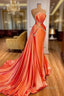 Amazing Orange Crystal Mermaid Prom Dress With Detachable Train