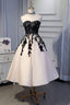 Ankle Length Strapless Prom with Black Lace A Line Princess Homecoming Dress