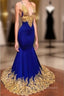 Appliques Spaghetti Sleeveless V-neck Mermaid Prom Dress