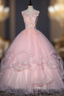 At Great Prices Pink Ball Gown Tulle Appliques Sleeveless Quinceanera Dress