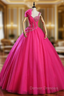 At Incredible Price Fuchsia Ball Gown Tulle Pleats Crystal Quinceanera Dress