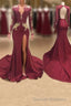 Awesome V-neck Long Sleeve High Slit Mermaid Prom Dress