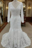 Backless Bohemian Simple V-Neck Long Sleeve Lace Wedding Dress With Train