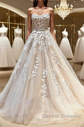 Backless Champagne Lace Wedding Dress, Backless Champagne Lace Formal Prom Evening Dress