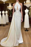 Backless Evening Dress Mermaid Halter Floor Length Satin Long Turkey Dubai Saudi Arabic Evening Gown Prom Dress