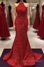Backless Mermaid Burgundy Sequins Long Prom Dress, Mermaid Burgundy Formal Dress, Burgundy Evening Dress