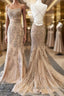 Backless Mermaid Champagne Lace Prom Dress, Champagne Backless Mermaid Lace Formal Evening Dress