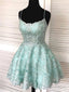 Backless Short Mint Green Lace Prom with Straps,Graduation Homecoming Dresses