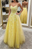 Backless Yellow Lace Long Prom Dress, Long Yellow Lace Formal Dress, Yellow Evening Dress