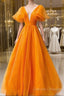 Ball Gown Evening Gown Celebrity Style Dress Wedding Party Dress Floor Length Short Sleeve V Neck Fall Wedding Guest Organza With Pleats Ruffles