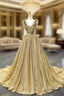 Ball Gown Gold Sequins V-neck Appliques Prom Dress With Train