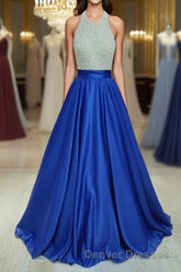 Ball Gown Jewel Floor-Length Satin Evening Dress With Rhinestone