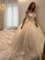 Ball Gown Off-the-Shoulder Cathedral Train Tulle Wedding Dresses With Appliques Lace