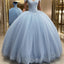 Ball Gown Off-the-Shoulder Floor-Length Tulle Prom Dress With Appliques Lace