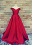 Ball Gown Off-The-Shoulder Sweep Train Satin Prom Dresses With Waistband