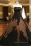 Ball Gown Prom Dress Black Lace Appliques Prom Dress
