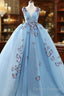 Ball Gown Prom Dress Luxurious Dress Engagement Court Train Sleeveless V Neck Tulle With Pleats Appliques 2