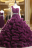 Ball Gown Purple One Shoulder Tulle Ruffle Crystal Wedding Dress