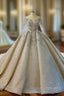 Ball Gown Sequins Illusion V-neck Long Sleeve Beading Wedding Dress