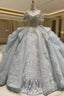 Ball Gown Tulle Off the Shoulder Beading Wedding Dress