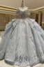 Ball Gown Tulle Off the Shoulder Beading Wedding Dress