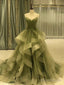 Ball Gown Tulle Ruffles Prom Dresses Spaghetti Straps
