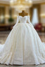 Ball Gown Tulle Sequins Long Sleeve Off the Shoulder Wedding Dress