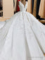 Ball-Gown V-Neck Appliques Lace Sweep Train Satin Wedding Dress