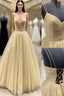 Ball Gown V Neck Sleeveless Long/Floor-Length Tulle Prom Dress With Pleated Sequins