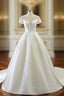 Ball Gown White Satin Scoop Neck Short Satin Wedding Dress