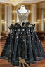 Be The Prom Queen Black Ball Gown Tulle Square Star Sequins Prom Dress