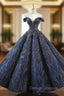 Be The Prom Queen In Navy Blue Sequins Ball Gown Off The Shoulder Prom Dress