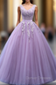 Be The Prom Queen In Purple Ball Gown Tulle V-neck Appliques Beading Quinceanera Dress