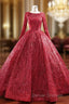 Be The Prom Queen In Red Ball Gown Sequins Long Sleeve Formal Prom Dress