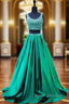 Beaded Crystals Beaded Floor Length Backless Two Piece Prom Dress