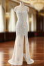 Beaded Evening Dress Sweetheart Slit Champagne Mermaid Prom Dress