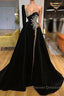 Beading Sweetheart A-line Black Prom Dress With One Sleeve